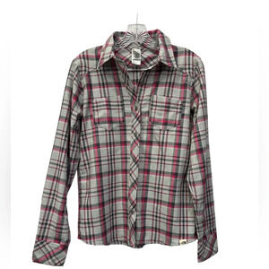 The North Face Plaid Button Down Pink And Gray Women’s Small